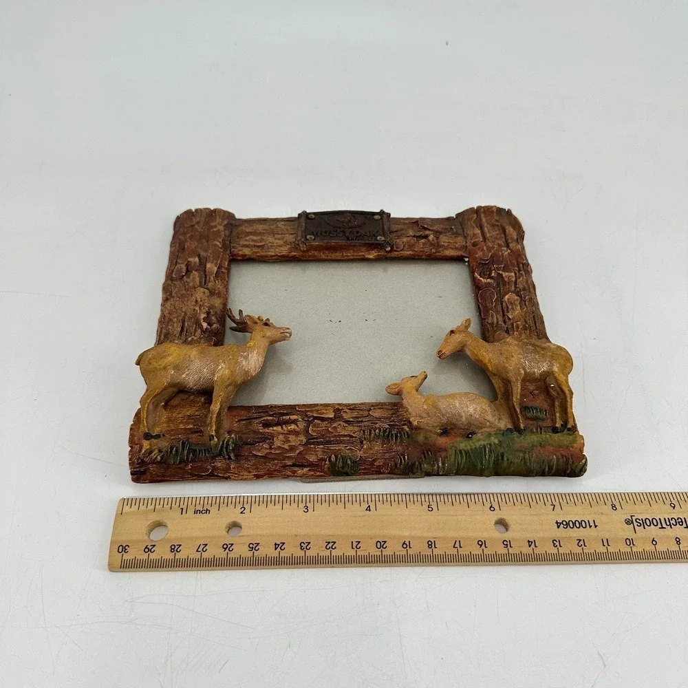 Mossy Oak Rustic Faux Bark Deer Family Picture Frame Lodge Cabin Decor Brown